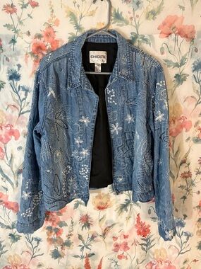 Vintage Chico's Blue Embroidered Denim Jacket